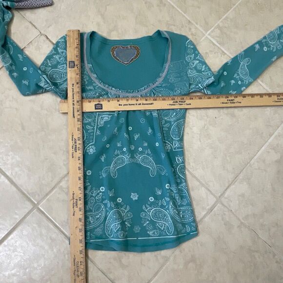 90’s Y2K style Thermal waffle top size XS Teal Paisley alternative vamp. Diaries - Picture 5 of 10